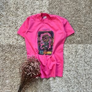 Vintage 80s Stedman Pink Vermont Sunflower Tee Single Stitch Made In USA State S